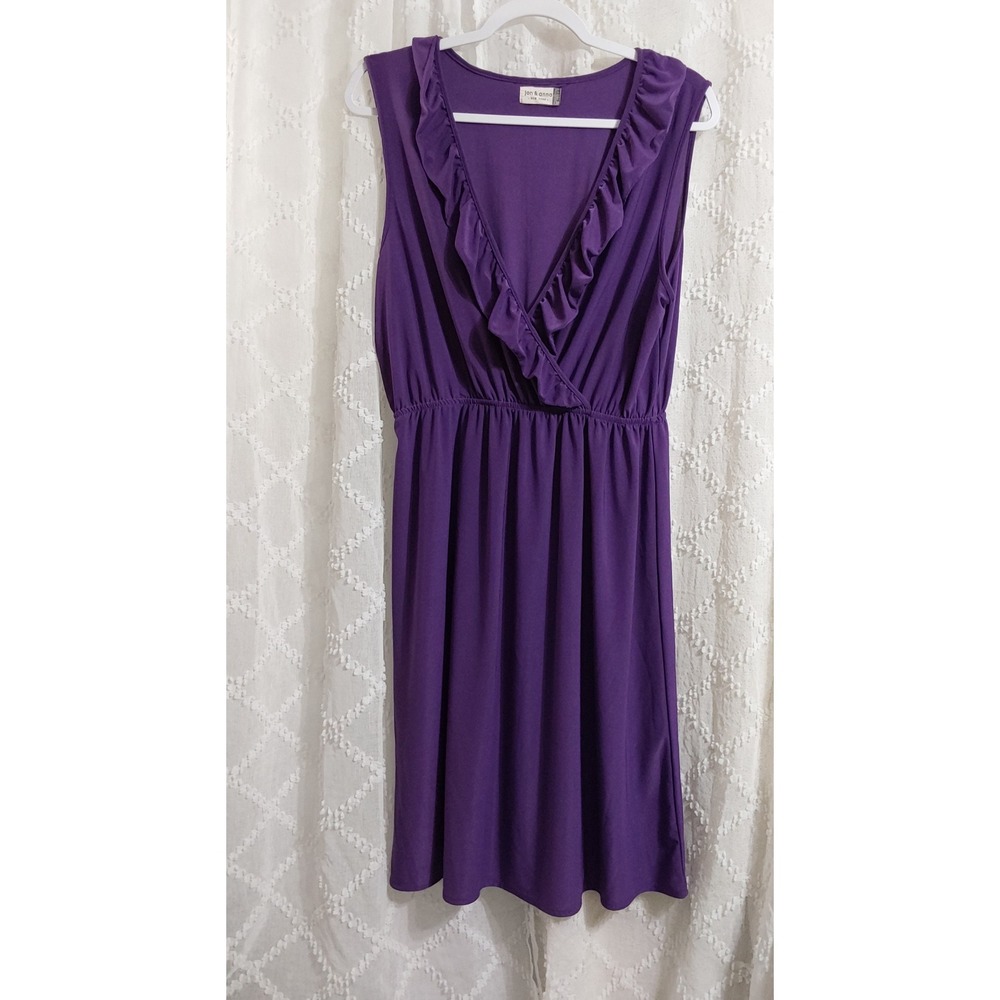 Jon & Anna Purple Ruffle V-Neck Sleeveless Elastic Waist Jersey Dress 1X